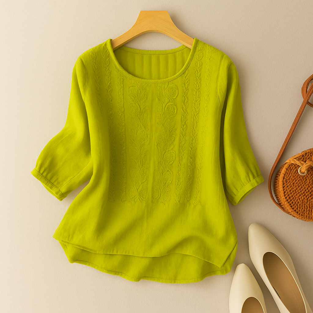 Textured Batwing 3/4 Sleeve Relaxed Top