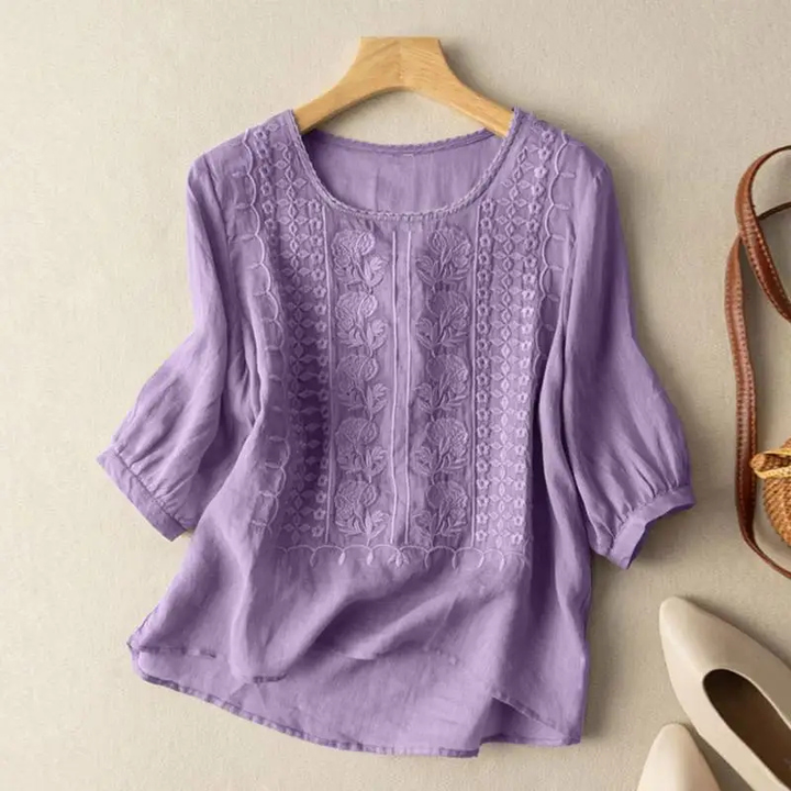 Textured Batwing 3/4 Sleeve Relaxed Top
