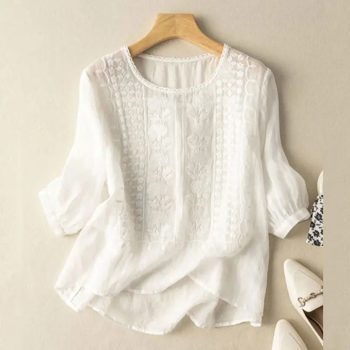 Textured Batwing 3/4 Sleeve Relaxed Top
