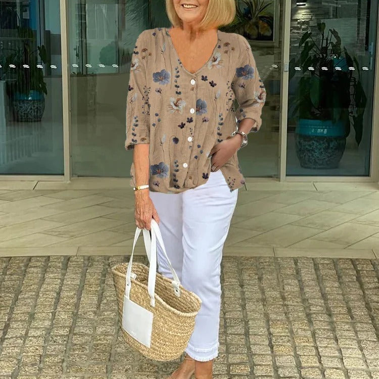 Floral Print Casual Button Blouse