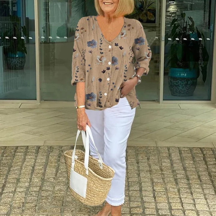 Floral Print Casual Button Blouse