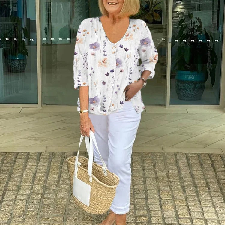 Floral Print Casual Button Blouse
