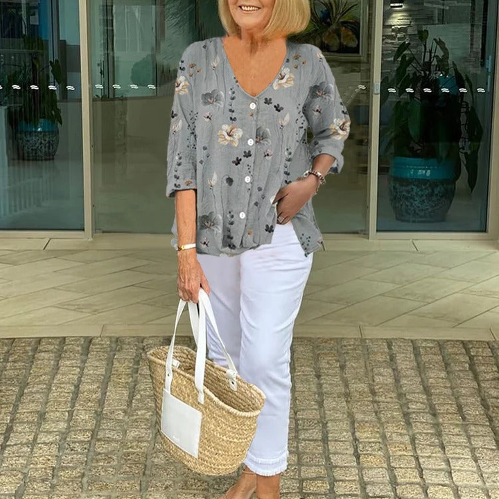 Floral Print Casual Button Blouse