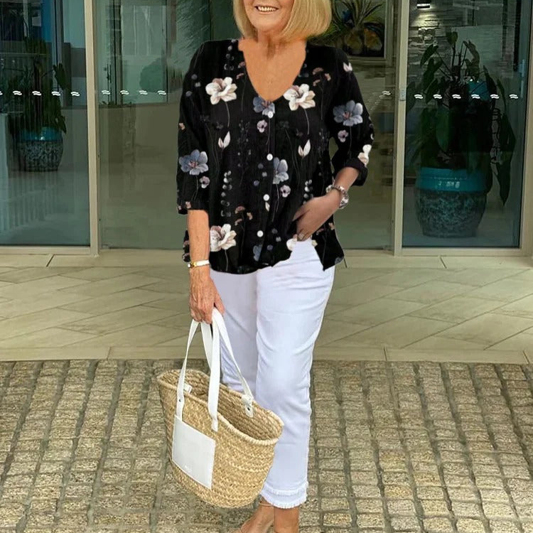 Floral Print Casual Button Blouse