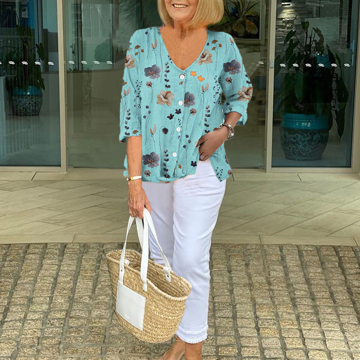Floral Print Casual Button Blouse