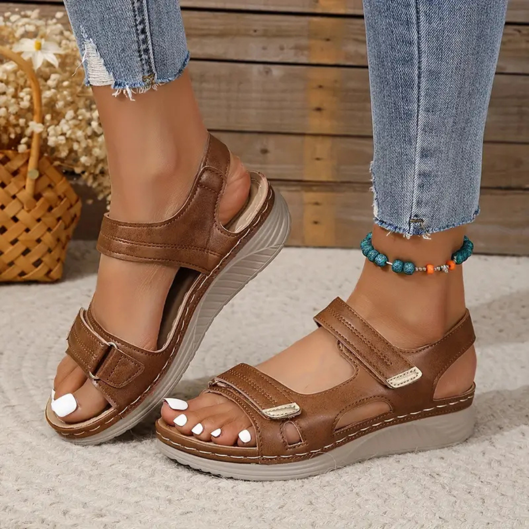 Hook-and-Loop Wedge Sandals