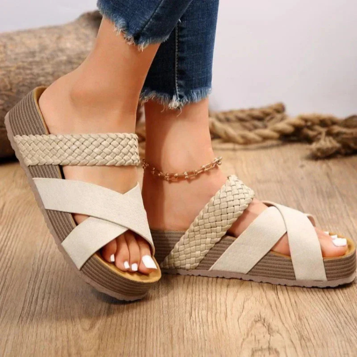 Woven Cross-Strap Platform Sandals