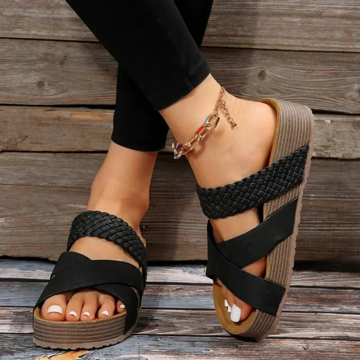 Woven Cross-Strap Platform Sandals