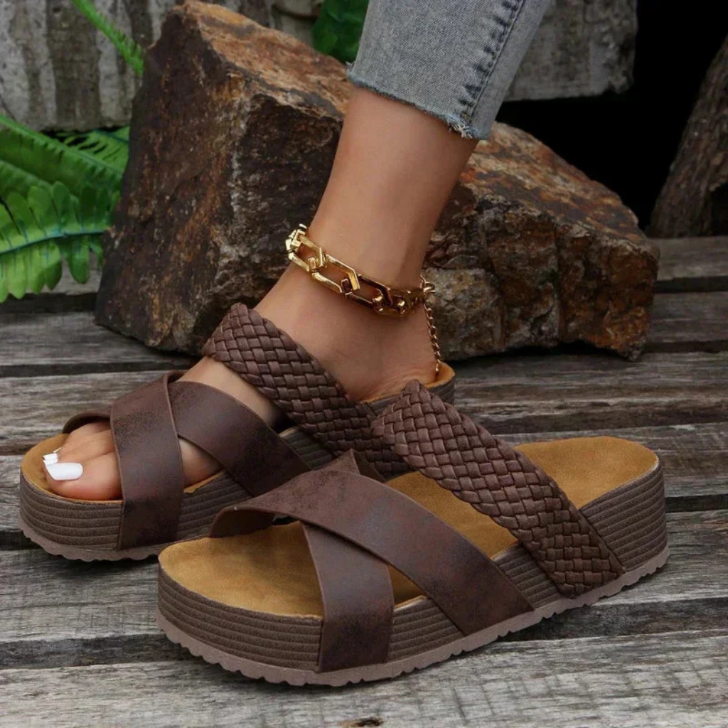 Woven Cross-Strap Platform Sandals