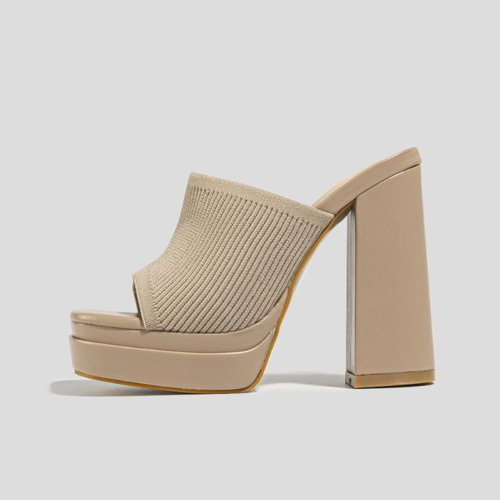 Knit Block Heel Platform Mules