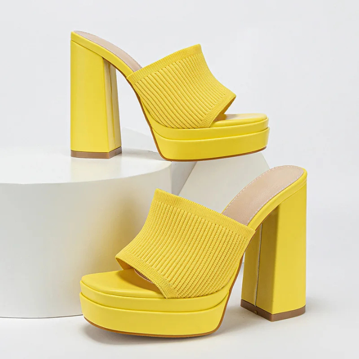 Knit Block Heel Platform Mules