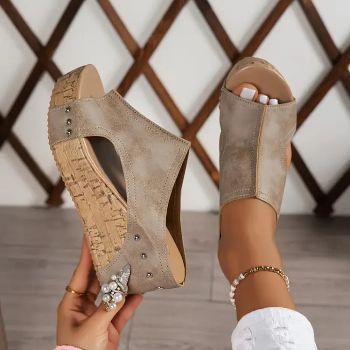 Studded Cork Platform Wedge Mule Sandals