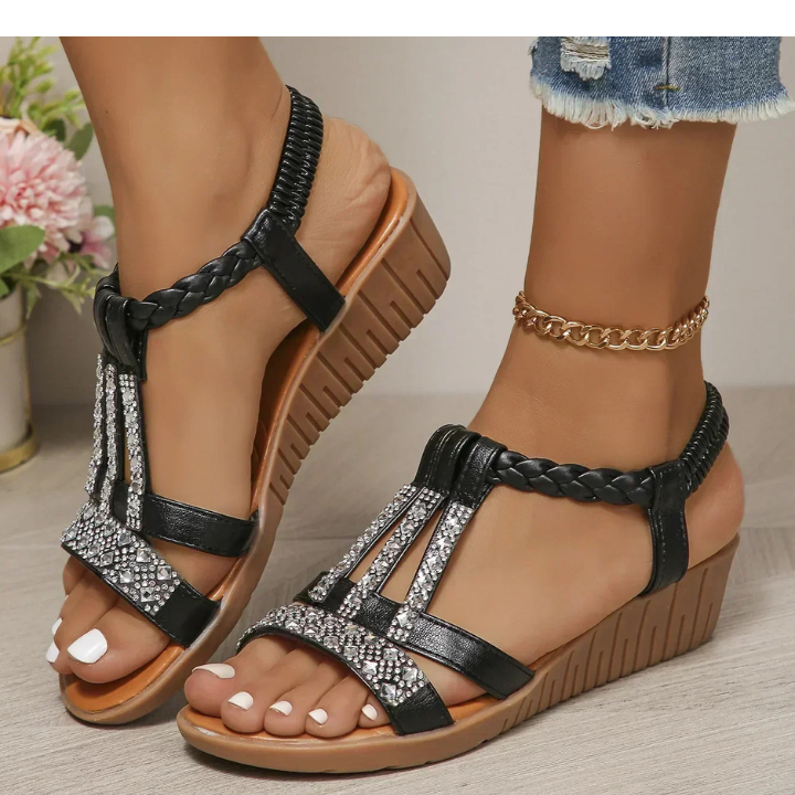 Diamante Braided Wedge Sandals