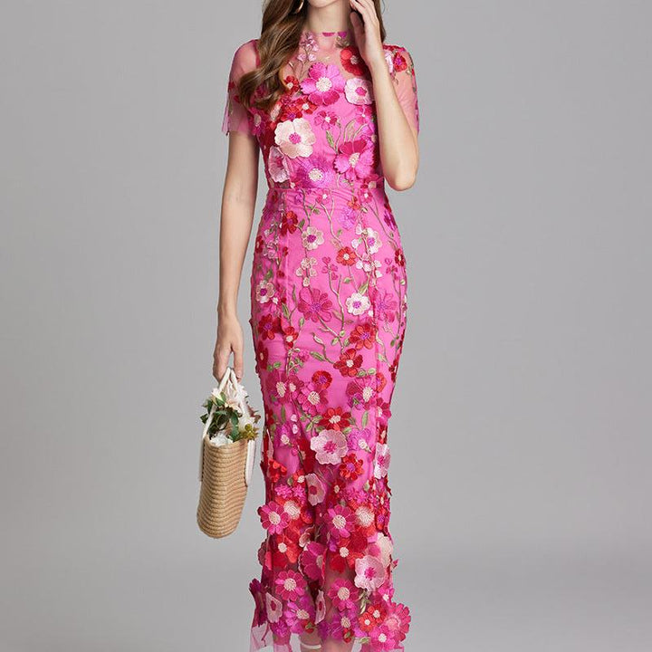Floral Appliqué Mermaid Evening Gown