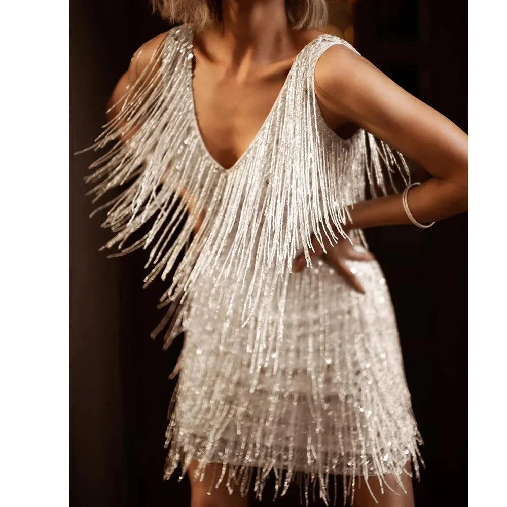 Glittering Sequin Fringe Mini Dress