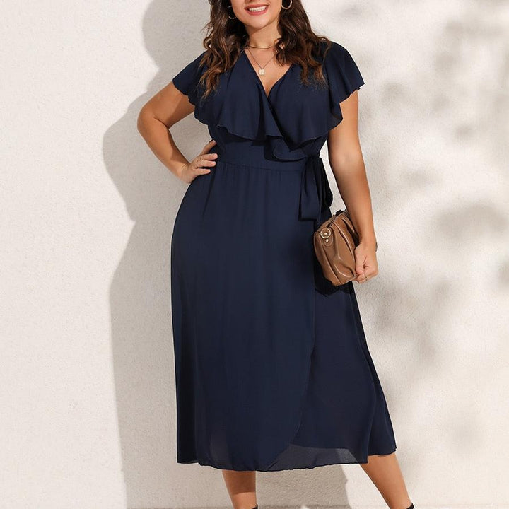 V-Neck Wrap Midi Dress