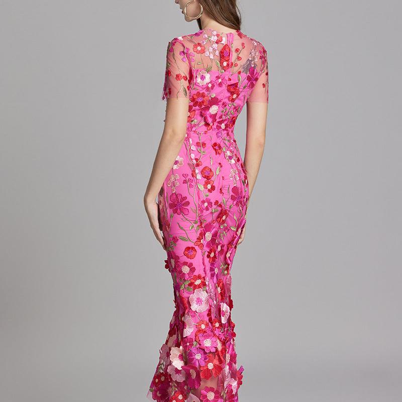 Floral Appliqué Mermaid Evening Gown