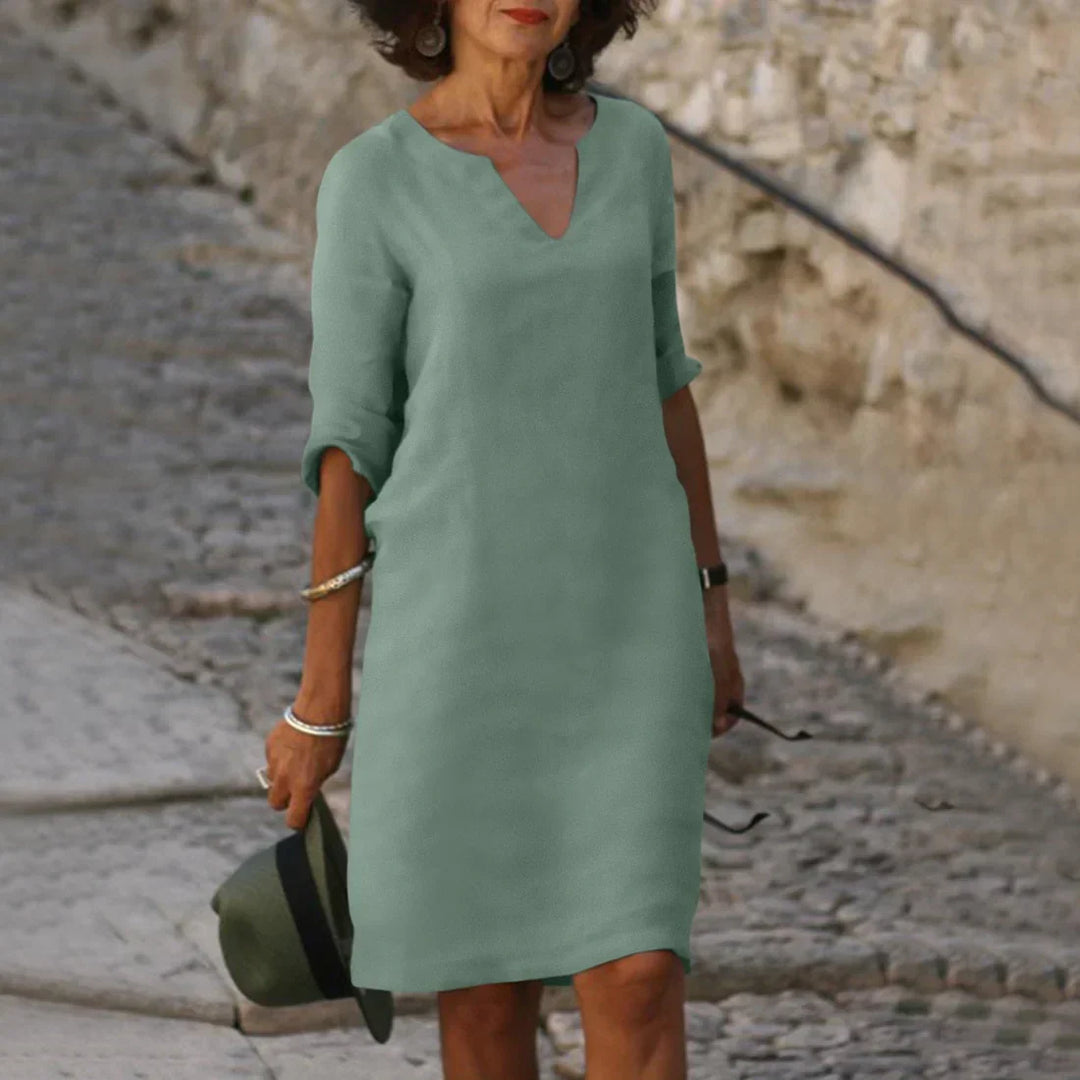 Casual V-neck Half-Sleeve Shift Dress