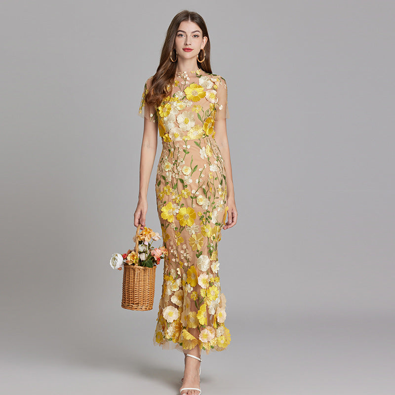 Floral Appliqué Mermaid Evening Gown