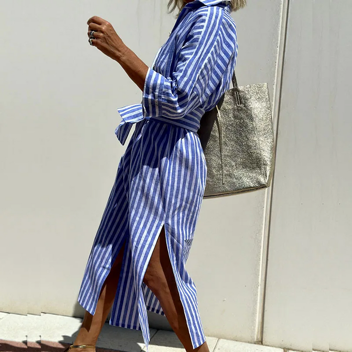 Long Sleeve Striped Shirt Maxi Dress