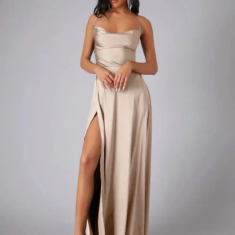 Spaghetti Strap Maxi Dress with High Slit