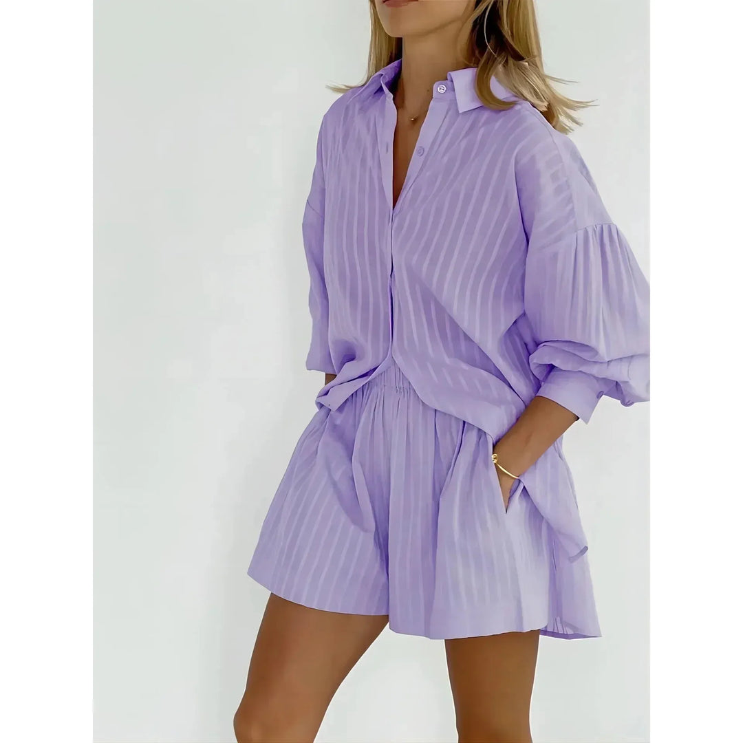 Striped Button Top And Shorts Set