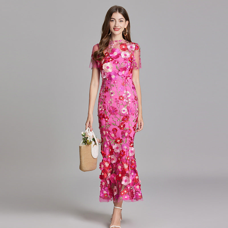 Floral Appliqué Mermaid Evening Gown