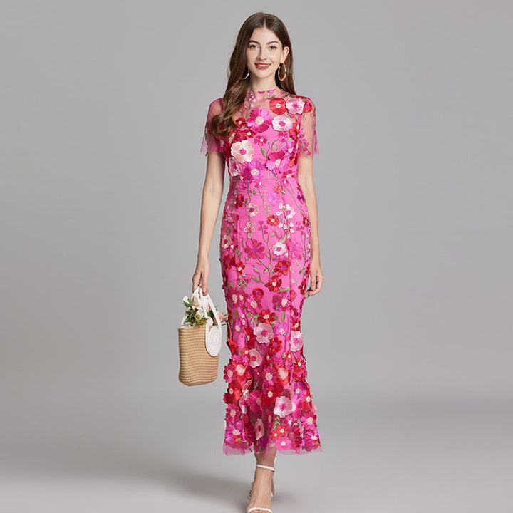 Floral Appliqué Mermaid Evening Gown
