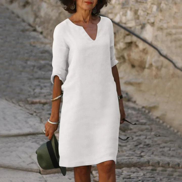 Casual V-neck Half-Sleeve Shift Dress