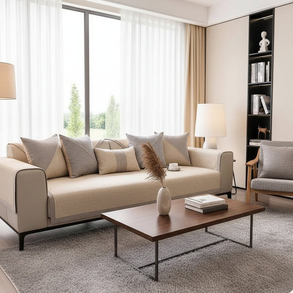 NATURWEFT – Non-slip cotton-linen sofa cover for all seasons