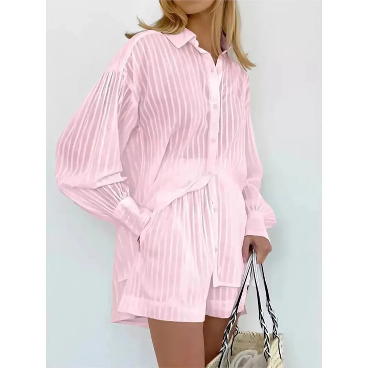 Striped Button Top And Shorts Set
