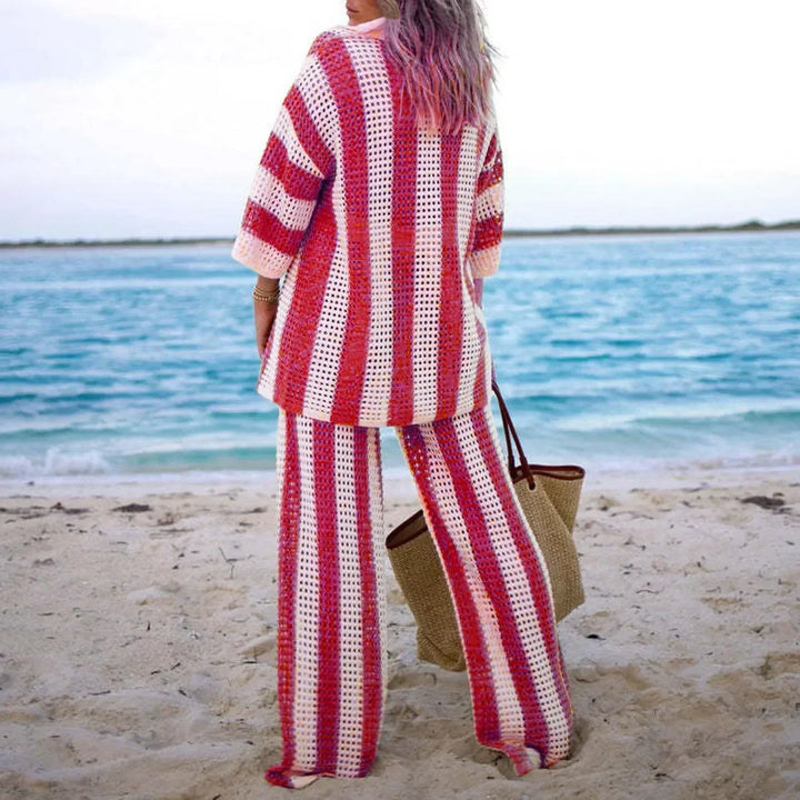 Crochet-Look Striped Two-Piece Set