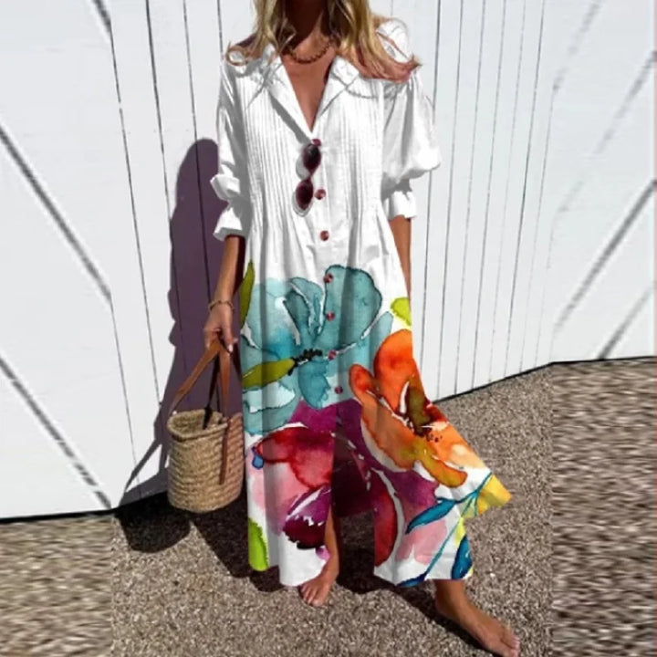Collared Button-Down Maxi Dress