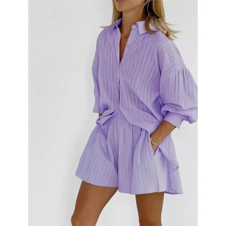 Striped Button Top And Shorts Set