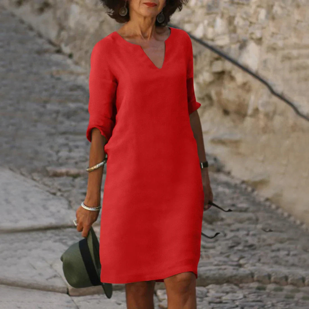 Casual V-neck Half-Sleeve Shift Dress