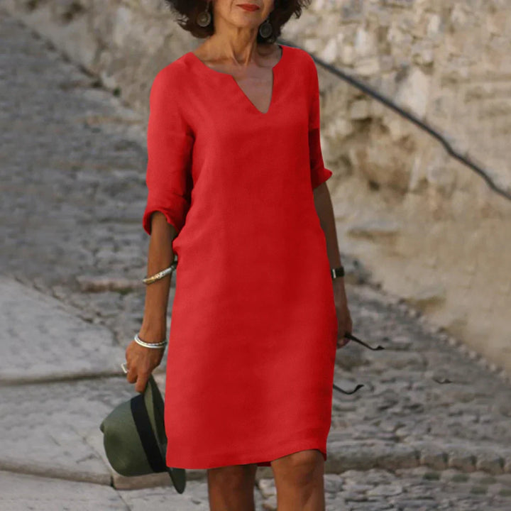 Casual V-neck Half-Sleeve Shift Dress