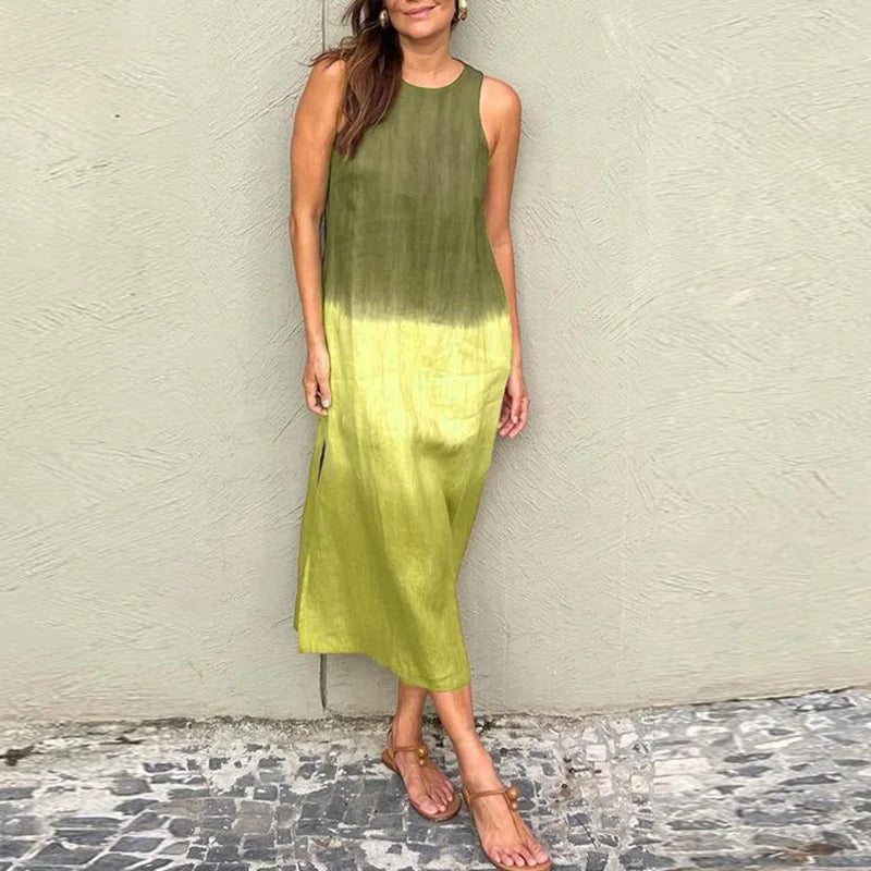 Sleeveless Gradient Summer Dress with Slit
