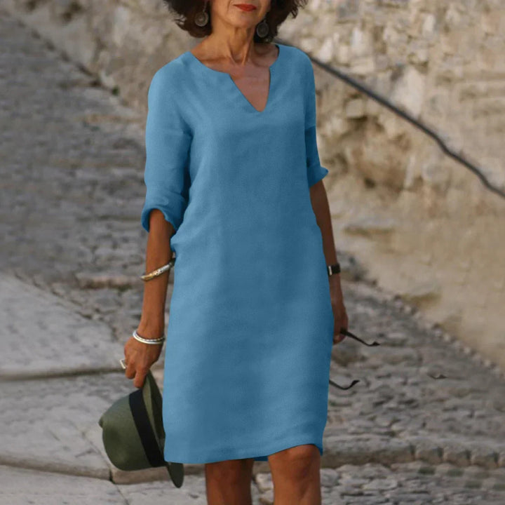 Casual V-neck Half-Sleeve Shift Dress