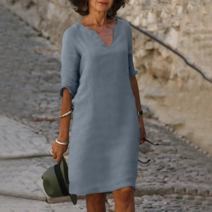 Casual V-neck Half-Sleeve Shift Dress