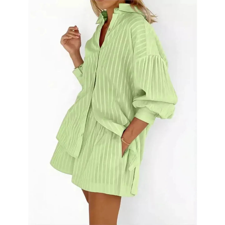 Striped Button Top And Shorts Set