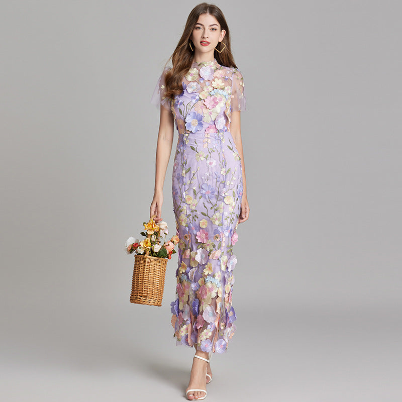 Floral Appliqué Mermaid Evening Gown