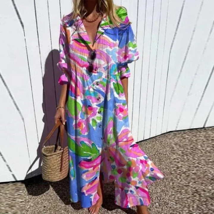 Collared Button-Down Maxi Dress