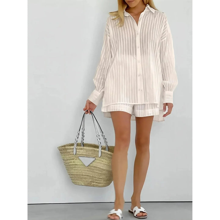 Striped Button Top And Shorts Set