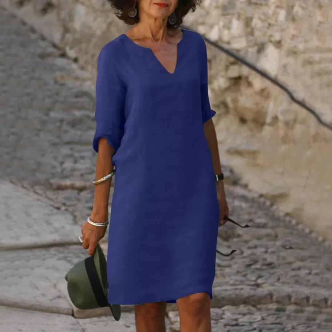 Casual V-neck Half-Sleeve Shift Dress