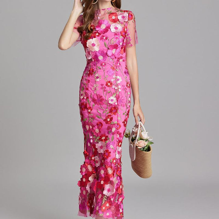 Floral Appliqué Mermaid Evening Gown