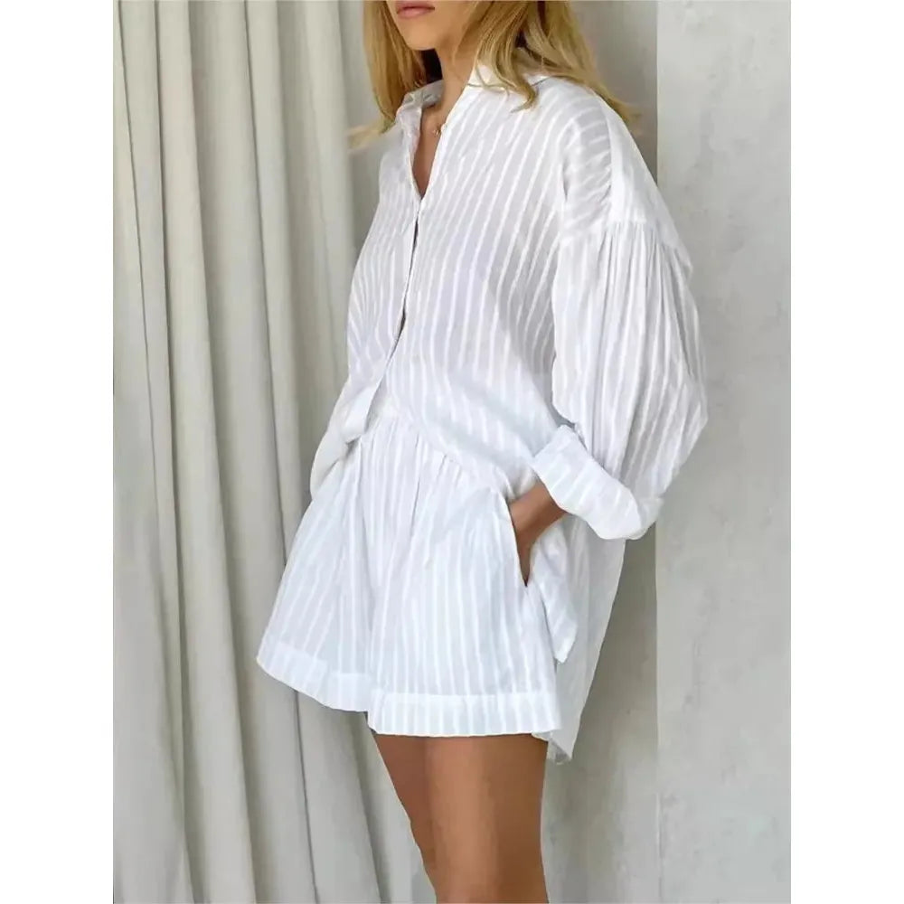 Striped Button Top And Shorts Set