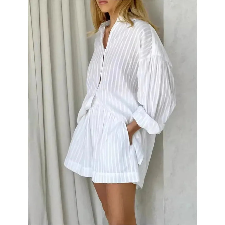 Striped Button Top And Shorts Set