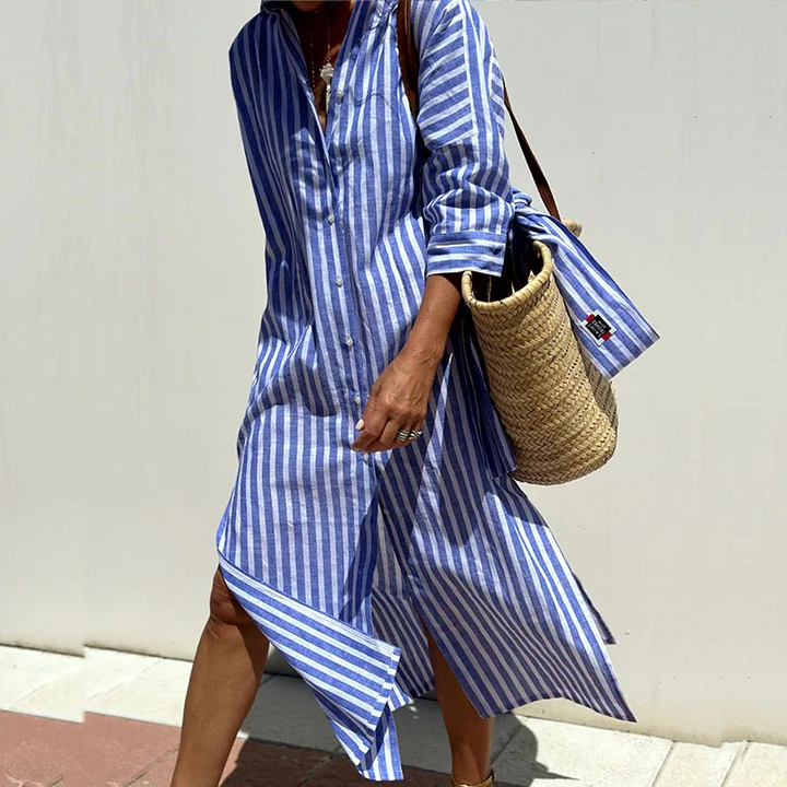 Long Sleeve Striped Shirt Maxi Dress
