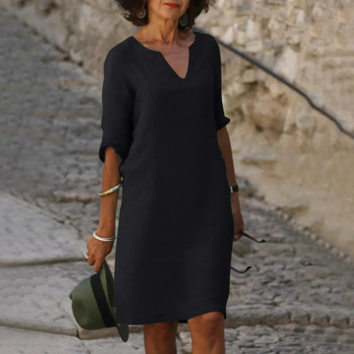 Casual V-neck Half-Sleeve Shift Dress
