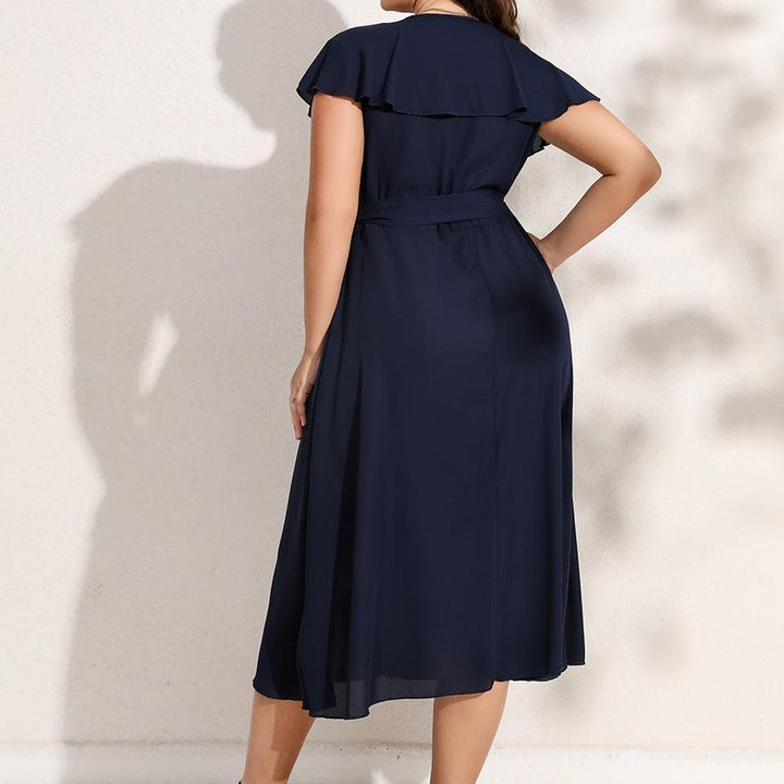 V-Neck Wrap Midi Dress
